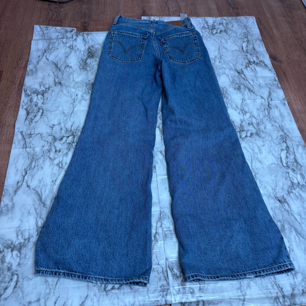 Levi's Premium High Loose Flare Denim Jeans Distressed high rise size 25 western - Picture 8 of 9